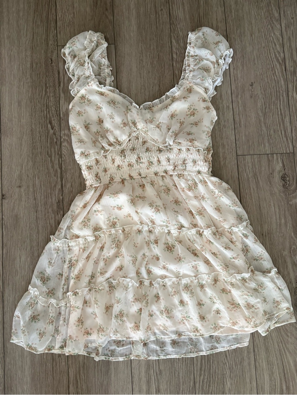 Cream Dainty Floral Ruffle Sundress
